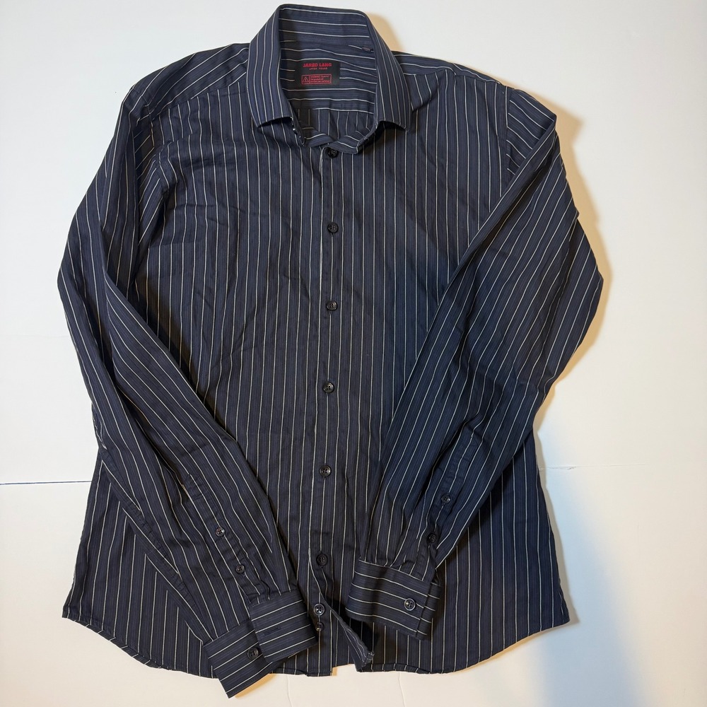 Jared Lang After Hours Mens Navy Blue Pinstripe Long Sleeve Button Down Shirt L‎